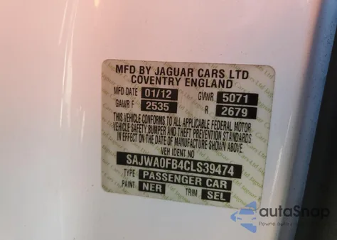 2012 Jaguar Xf from USA, damaged, VIN SAJWA0FB4CLS39474